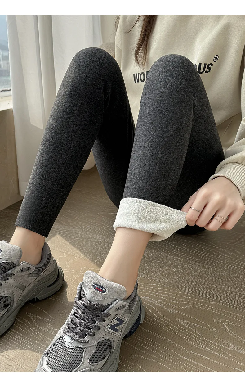 Winter Cashmere Leggings Women Solid Warm Leggings High Waist Slim Stretchy Pants Big Size Adding Velvet and Thickening Pants
