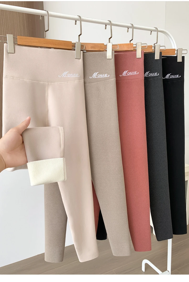 Winter Cashmere Leggings Women Solid Warm Leggings High Waist Slim Stretchy Pants Big Size Adding Velvet and Thickening Pants