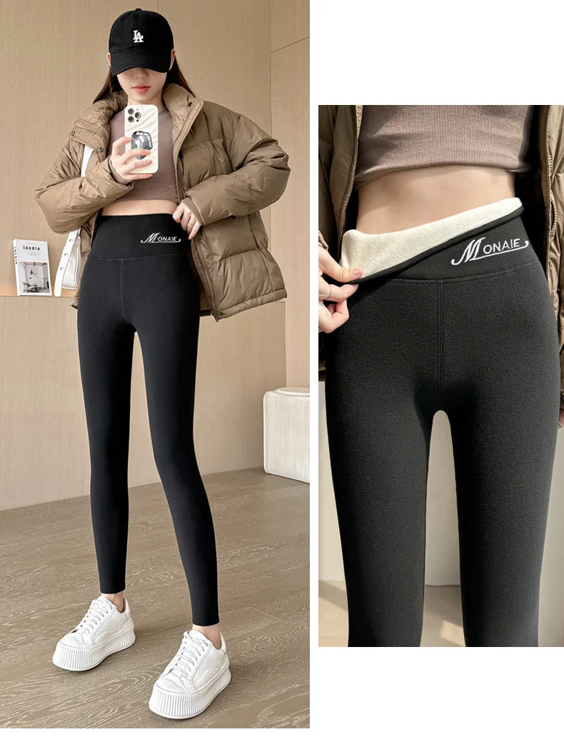 Winter Cashmere Leggings Women Solid Warm Leggings High Waist Slim Stretchy Pants Big Size Adding Velvet and Thickening Pants