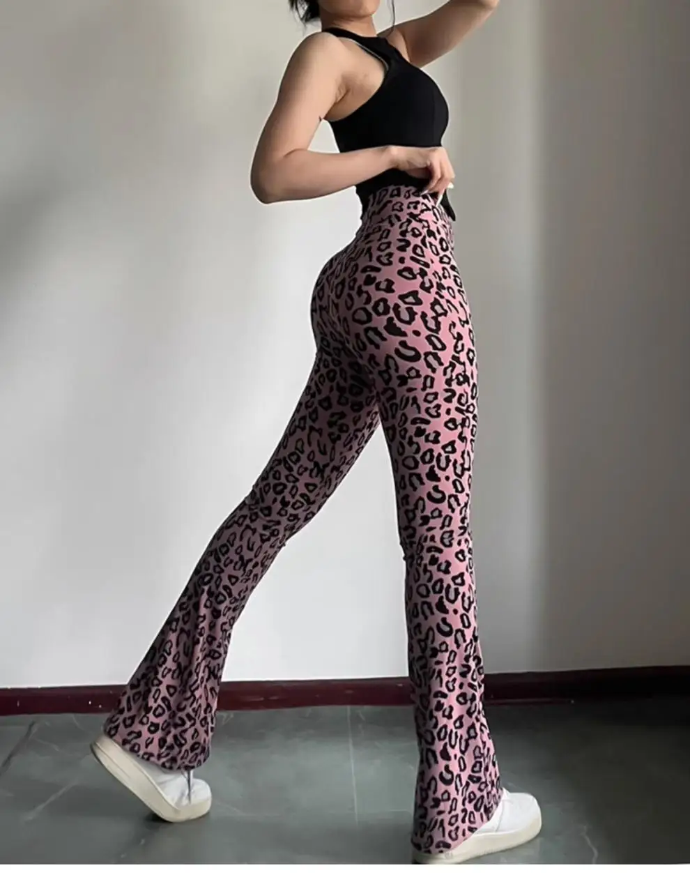 BIVIGAOS Spring Summer Leopard Print Flared Leggings Women Sharkskin High Waist Tight Sport Pilates Sexy Fitness Horseshoe Pants