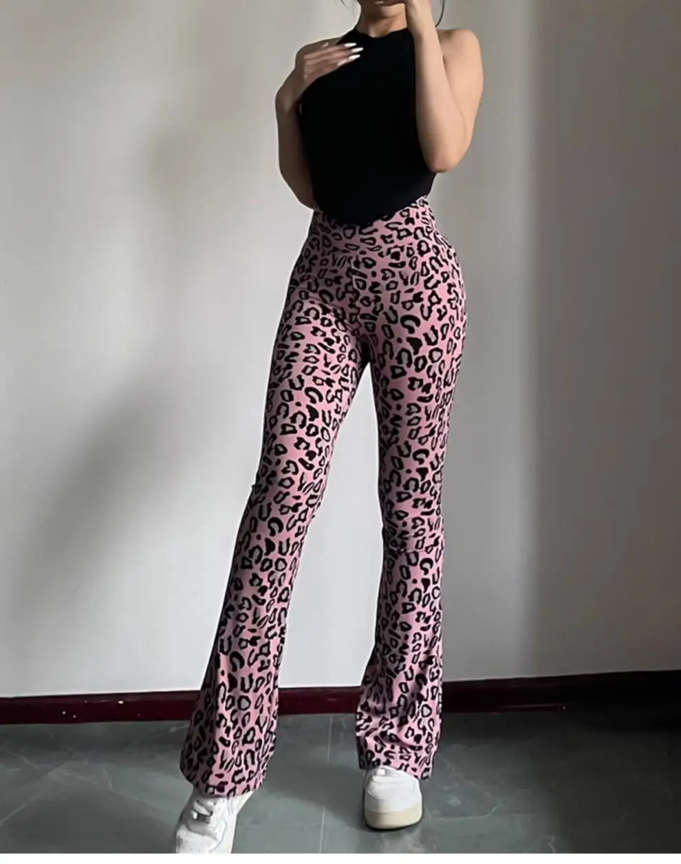 BIVIGAOS Spring Summer Leopard Print Flared Leggings Women Sharkskin High Waist Tight Sport Pilates Sexy Fitness Horseshoe Pants
