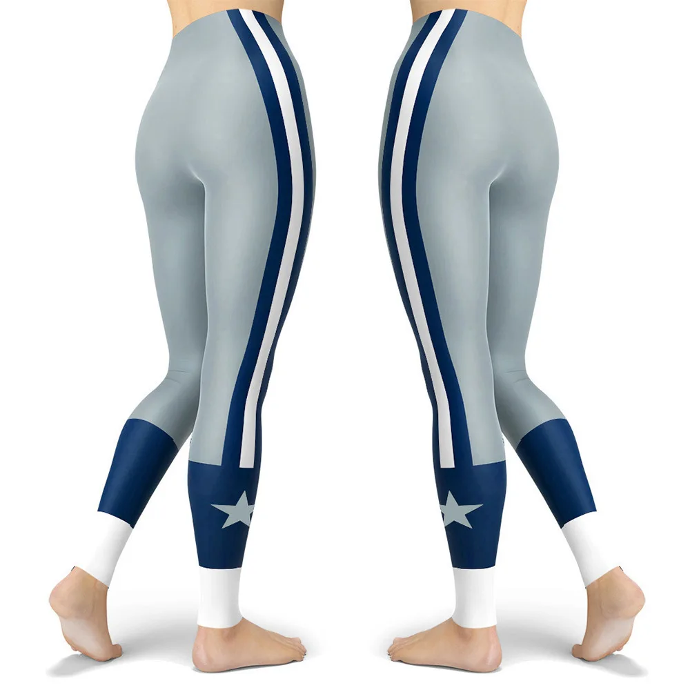 Women Striped Plus Size Leggins Hagh Waist Skinny Femme Gym Blue Leggins Shapewear Elastic Printed Workout Pants Outwear