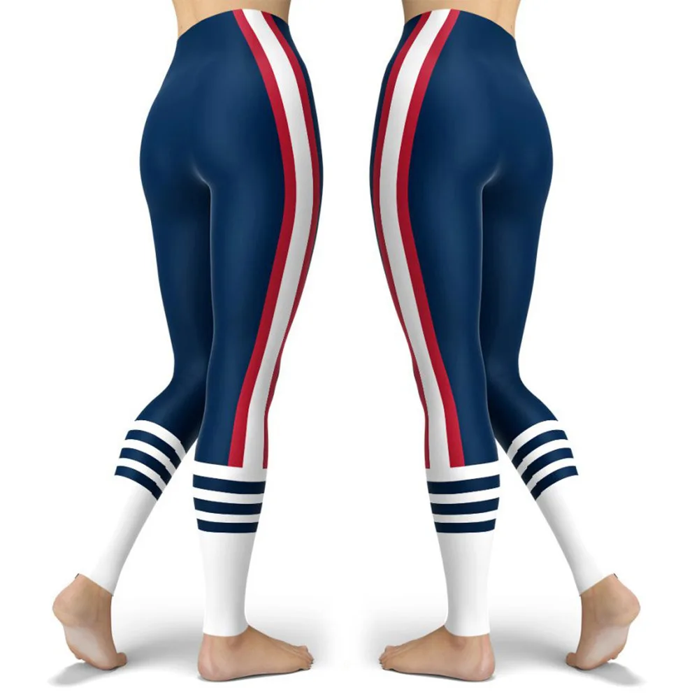 Women Striped Plus Size Leggins Hagh Waist Skinny Femme Gym Blue Leggins Shapewear Elastic Printed Workout Pants Outwear