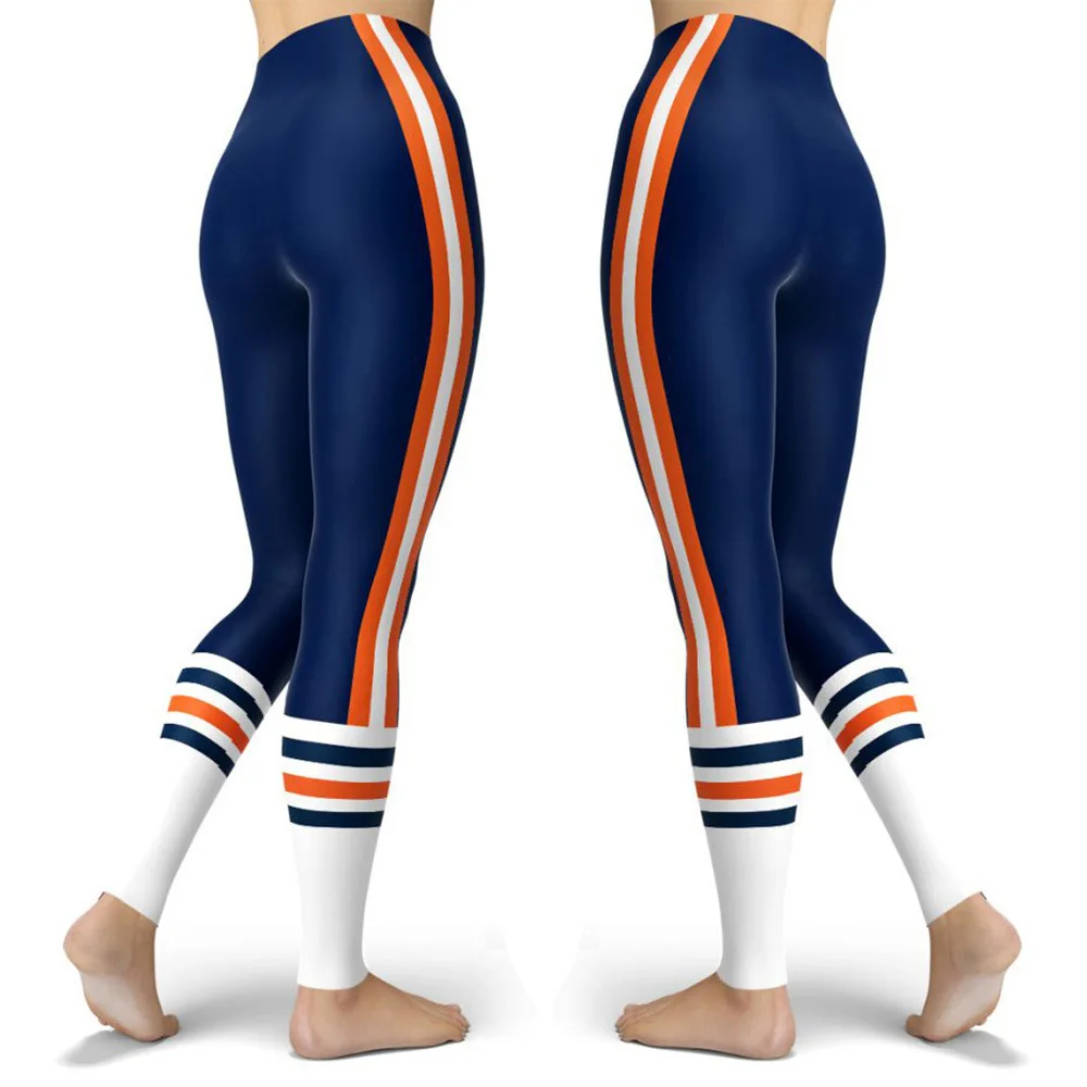 Women Striped Plus Size Leggins Hagh Waist Skinny Femme Gym Blue Leggins Shapewear Elastic Printed Workout Pants Outwear