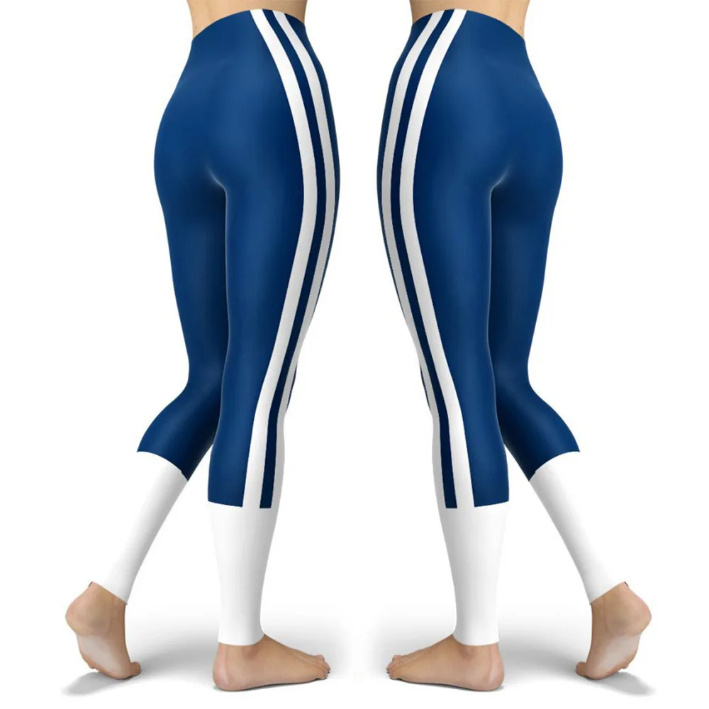 Women Striped Plus Size Leggins Hagh Waist Skinny Femme Gym Blue Leggins Shapewear Elastic Printed Workout Pants Outwear
