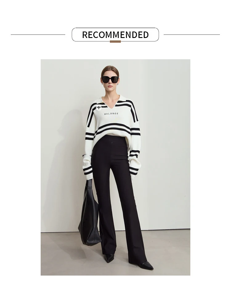 AMII Minimalist Casual Comfortable Flared Leggings for Women Embroidered Fleece Slimming Black Pant Lady 2024 Winter 12424095