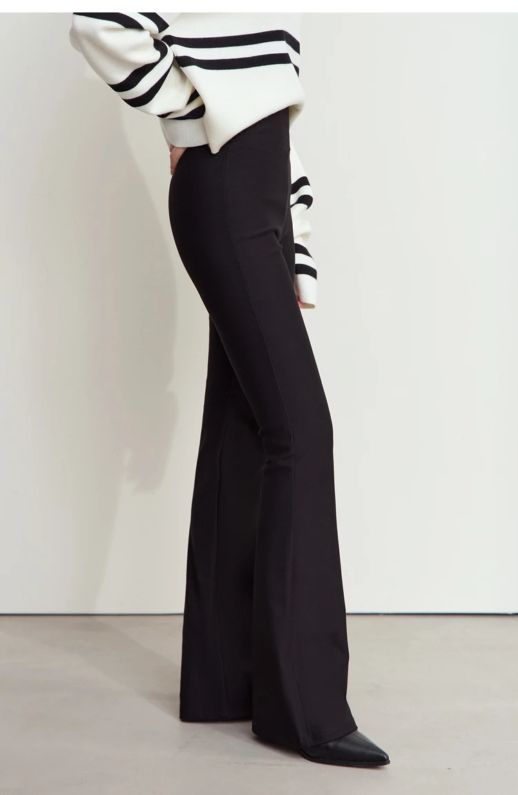 AMII Minimalist Casual Comfortable Flared Leggings for Women Embroidered Fleece Slimming Black Pant Lady 2024 Winter 12424095