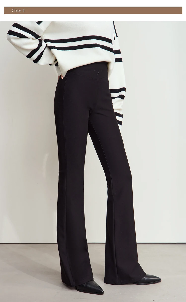 AMII Minimalist Casual Comfortable Flared Leggings for Women Embroidered Fleece Slimming Black Pant Lady 2024 Winter 12424095