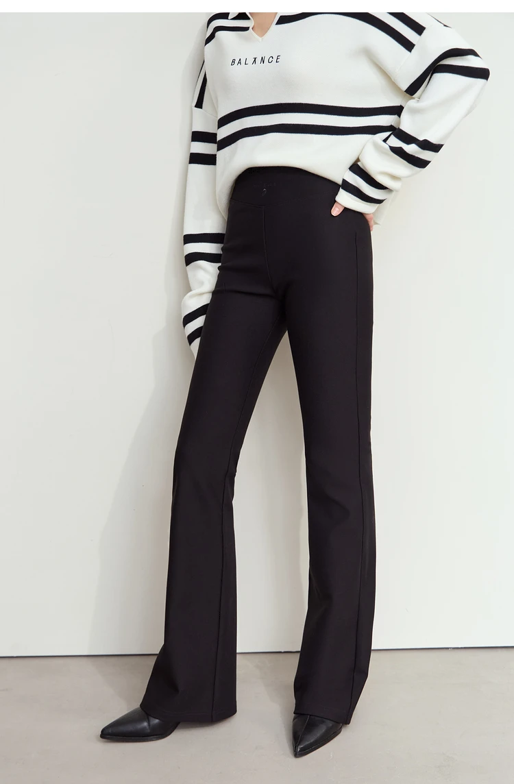 AMII Minimalist Casual Comfortable Flared Leggings for Women Embroidered Fleece Slimming Black Pant Lady 2024 Winter 12424095