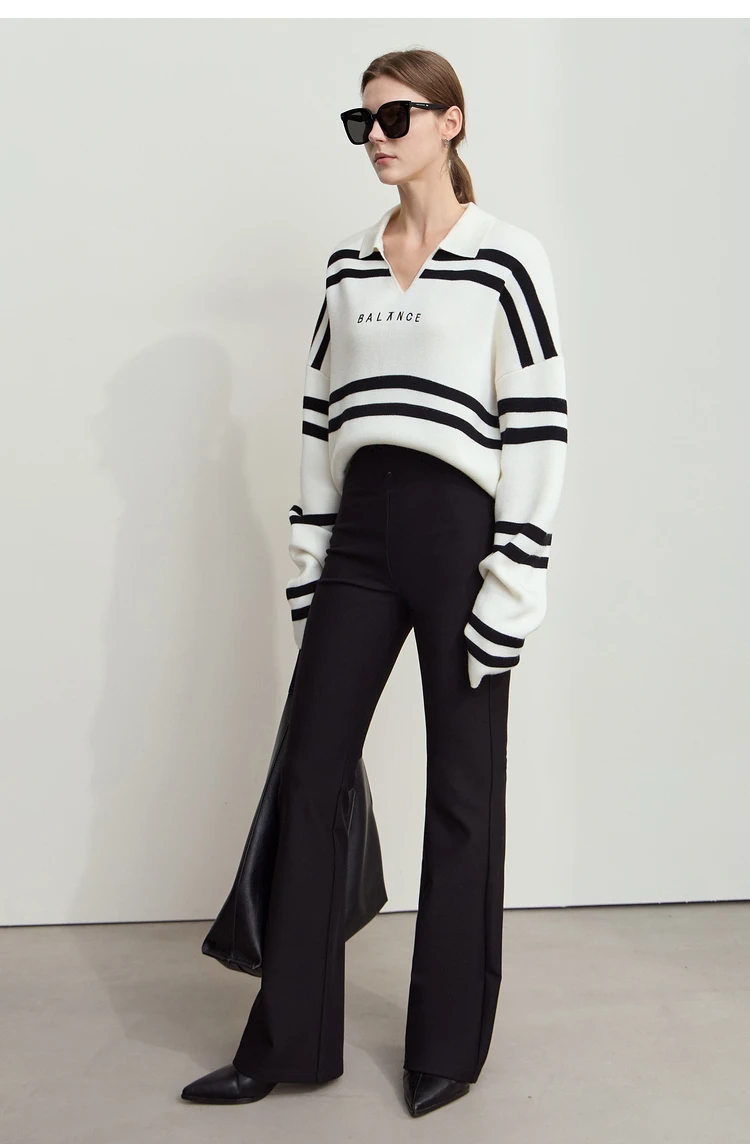 AMII Minimalist Casual Comfortable Flared Leggings for Women Embroidered Fleece Slimming Black Pant Lady 2024 Winter 12424095
