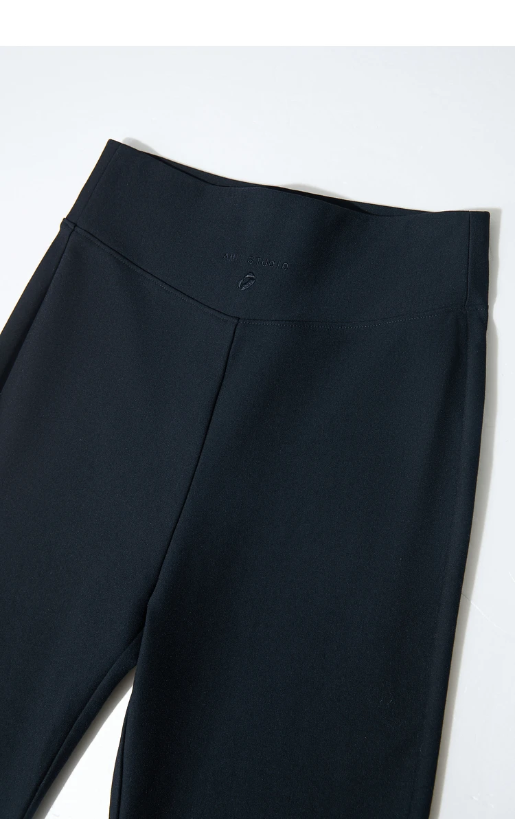 AMII Minimalist Casual Comfortable Flared Leggings for Women Embroidered Fleece Slimming Black Pant Lady 2024 Winter 12424095
