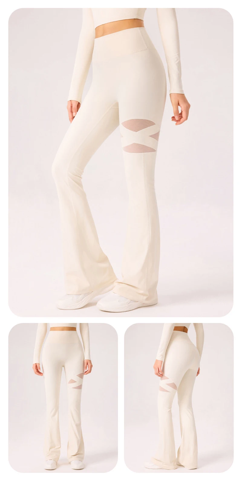 Gym Workout Flare Pants Women Mesh Hollow Out Yoga Pilates Butt Lifting Leggings Fashion High Waist Slim Design Sports Trousers