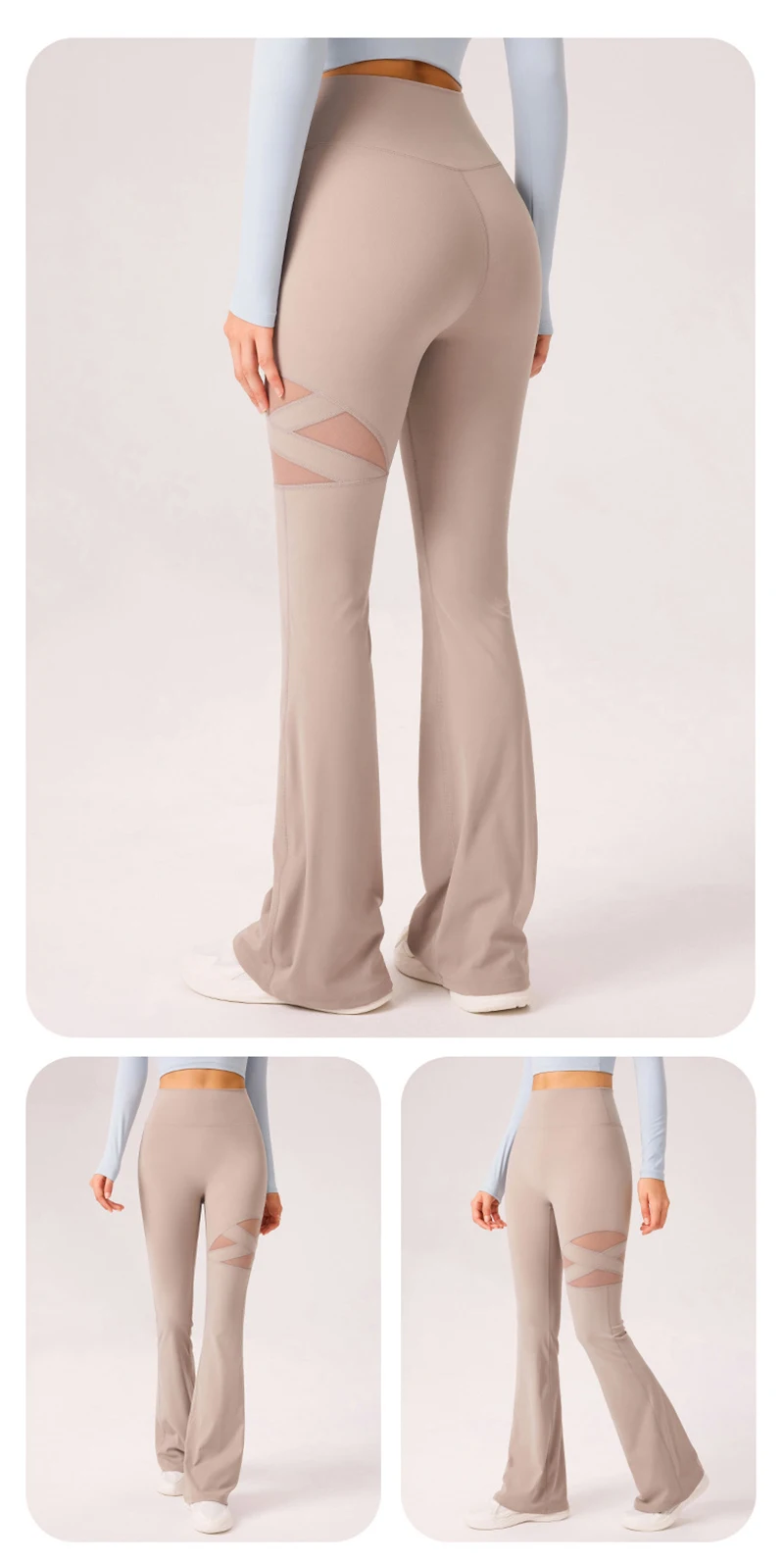 Gym Workout Flare Pants Women Mesh Hollow Out Yoga Pilates Butt Lifting Leggings Fashion High Waist Slim Design Sports Trousers
