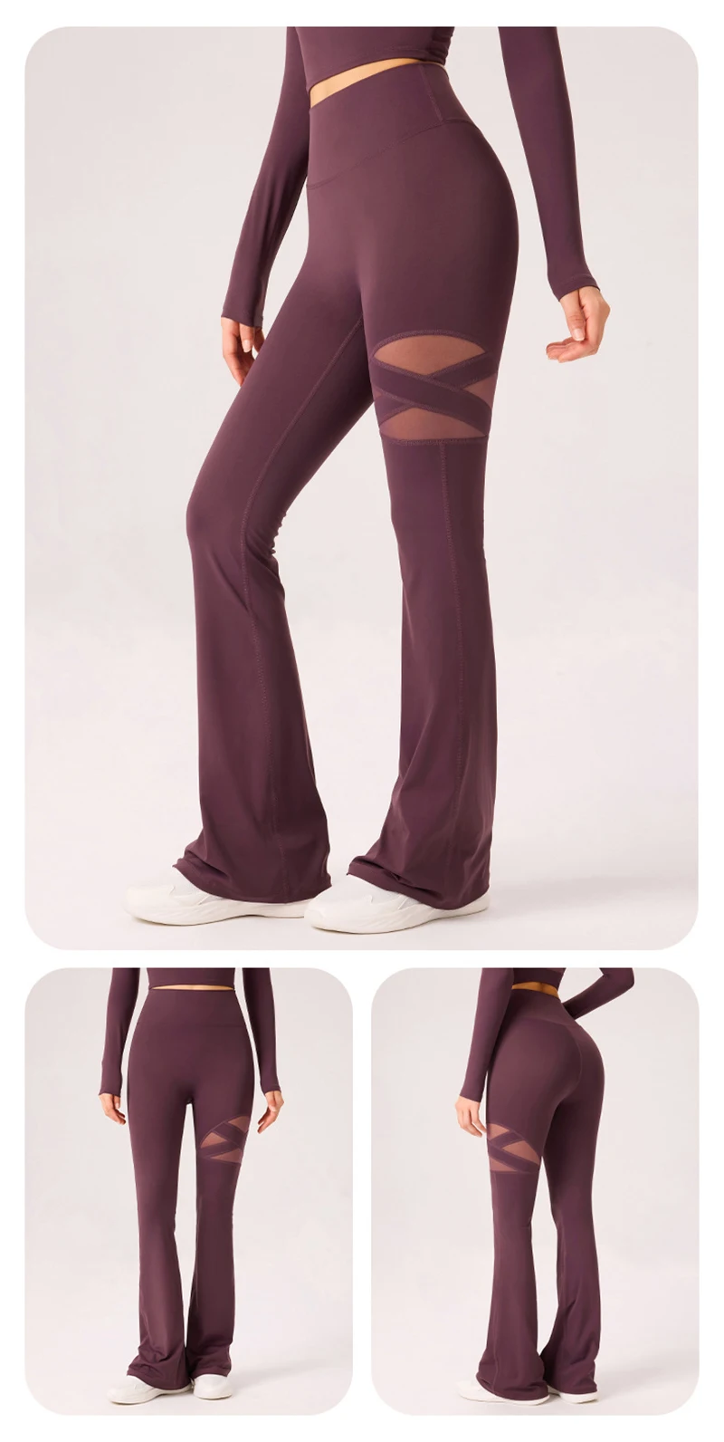 Gym Workout Flare Pants Women Mesh Hollow Out Yoga Pilates Butt Lifting Leggings Fashion High Waist Slim Design Sports Trousers