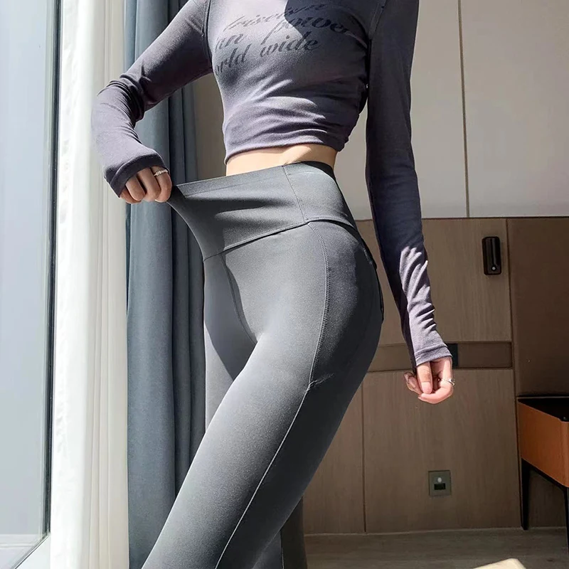 BIVIGAOS Spring Summer New Pocket Sharkskin Cargo Leggings Women High Waist Tight-Fit Elastic Sexy Fitness Sport Leggings