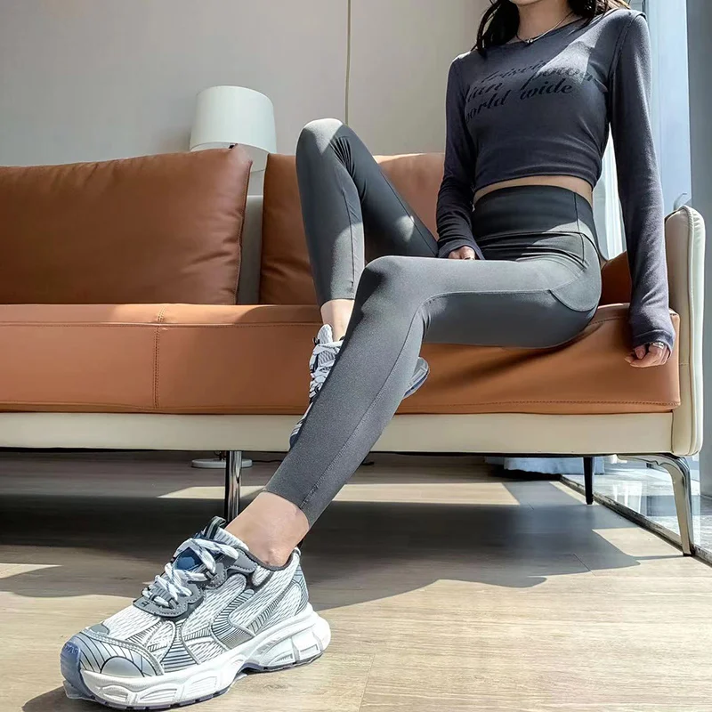 BIVIGAOS Spring Summer New Pocket Sharkskin Cargo Leggings Women High Waist Tight-Fit Elastic Sexy Fitness Sport Leggings