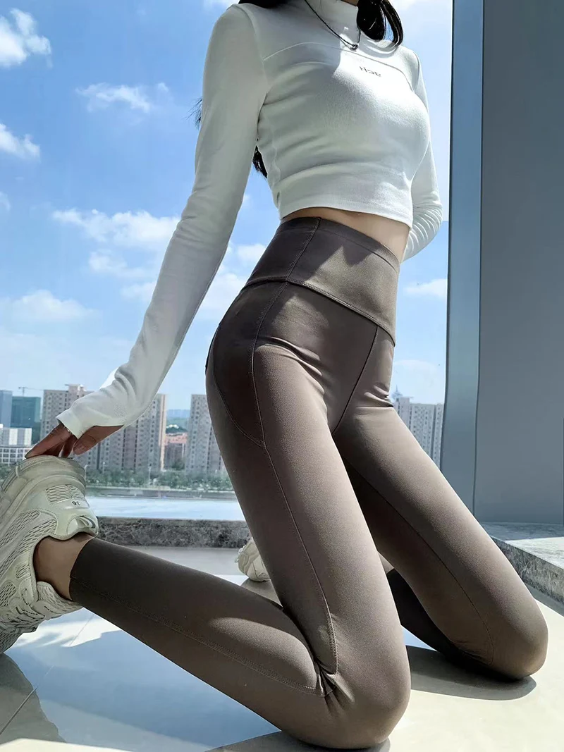 BIVIGAOS Spring Summer New Pocket Sharkskin Cargo Leggings Women High Waist Tight-Fit Elastic Sexy Fitness Sport Leggings
