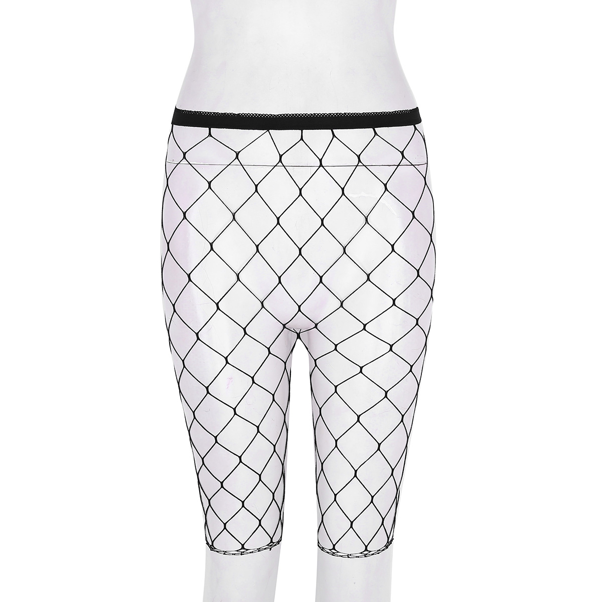 Sexy Women Adults Fishnet Mesh See Through High Waisted Knee Length Legging Half Pants for Legging Pants Nightwear