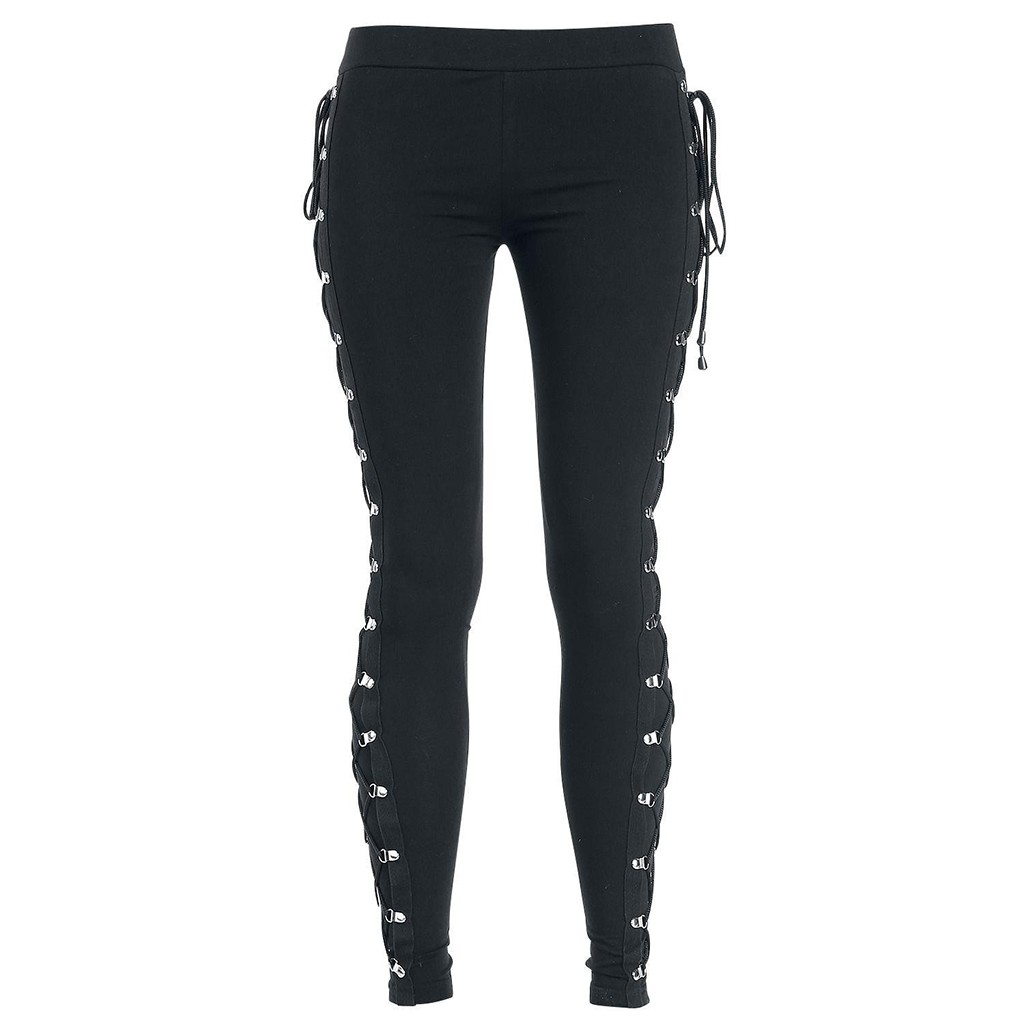 Gothic Leggings Black Vintage Women Punk Lace Up Bottoms Steampunk Pants Leggins Mujer Women Long Pencil Pants Trousers лосины