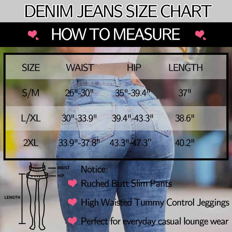 Women Jeggings Faux Denim Jeans Leggings High Waisted Tummy Control Slim Leggins Printed Pencil Pants Seamless Skinny Trousers