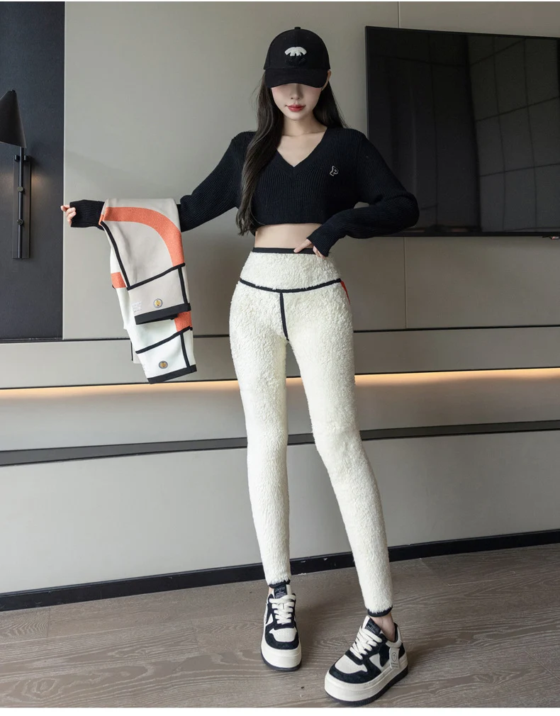 Autumn Winter Extra Thick Lamb Velvet Shark Leggings Women's High Waist Butt Lifter Black Thermal Fleece Warm Leggings