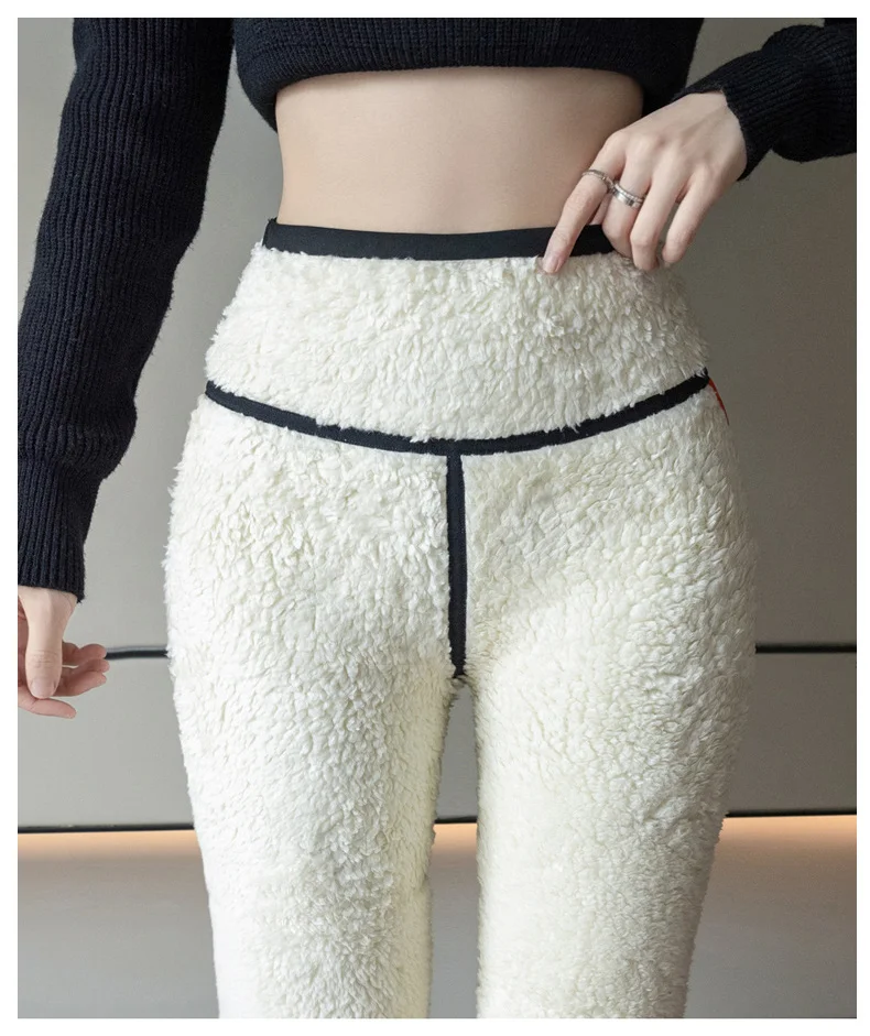 Autumn Winter Extra Thick Lamb Velvet Shark Leggings Women's High Waist Butt Lifter Black Thermal Fleece Warm Leggings