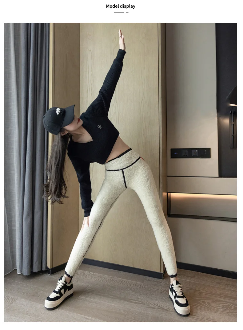 Autumn Winter Extra Thick Lamb Velvet Shark Leggings Women's High Waist Butt Lifter Black Thermal Fleece Warm Leggings