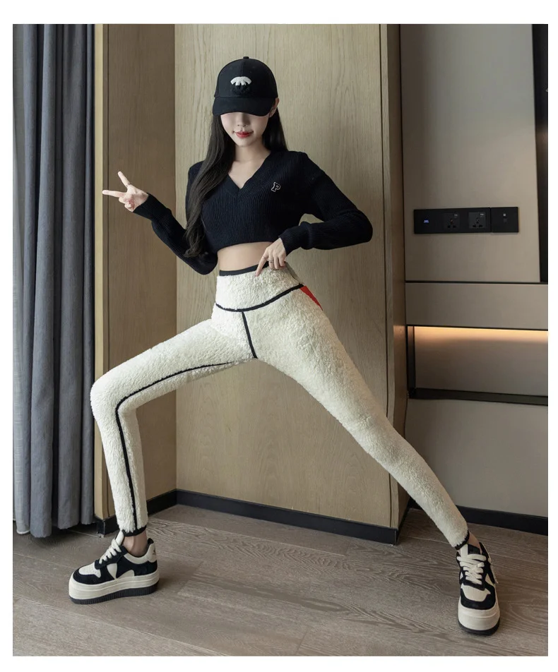 Autumn Winter Extra Thick Lamb Velvet Shark Leggings Women's High Waist Butt Lifter Black Thermal Fleece Warm Leggings