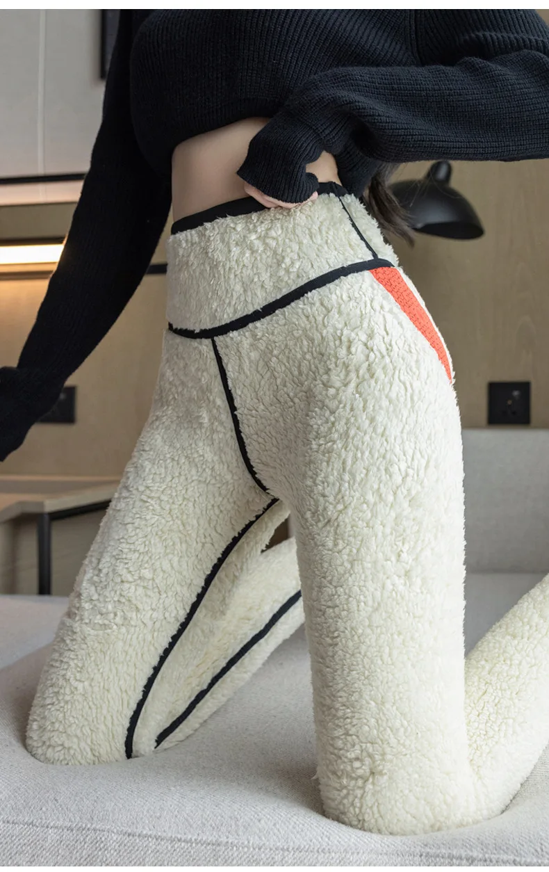 Autumn Winter Extra Thick Lamb Velvet Shark Leggings Women's High Waist Butt Lifter Black Thermal Fleece Warm Leggings