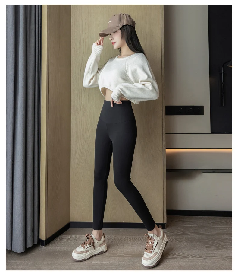 Autumn Winter Extra Thick Lamb Velvet Shark Leggings Women's High Waist Butt Lifter Black Thermal Fleece Warm Leggings