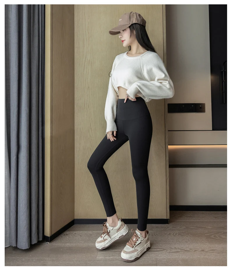 Autumn Winter Extra Thick Lamb Velvet Shark Leggings Women's High Waist Butt Lifter Black Thermal Fleece Warm Leggings