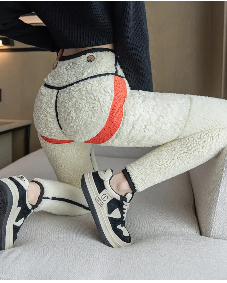 Autumn Winter Extra Thick Lamb Velvet Shark Leggings Women's High Waist Butt Lifter Black Thermal Fleece Warm Leggings