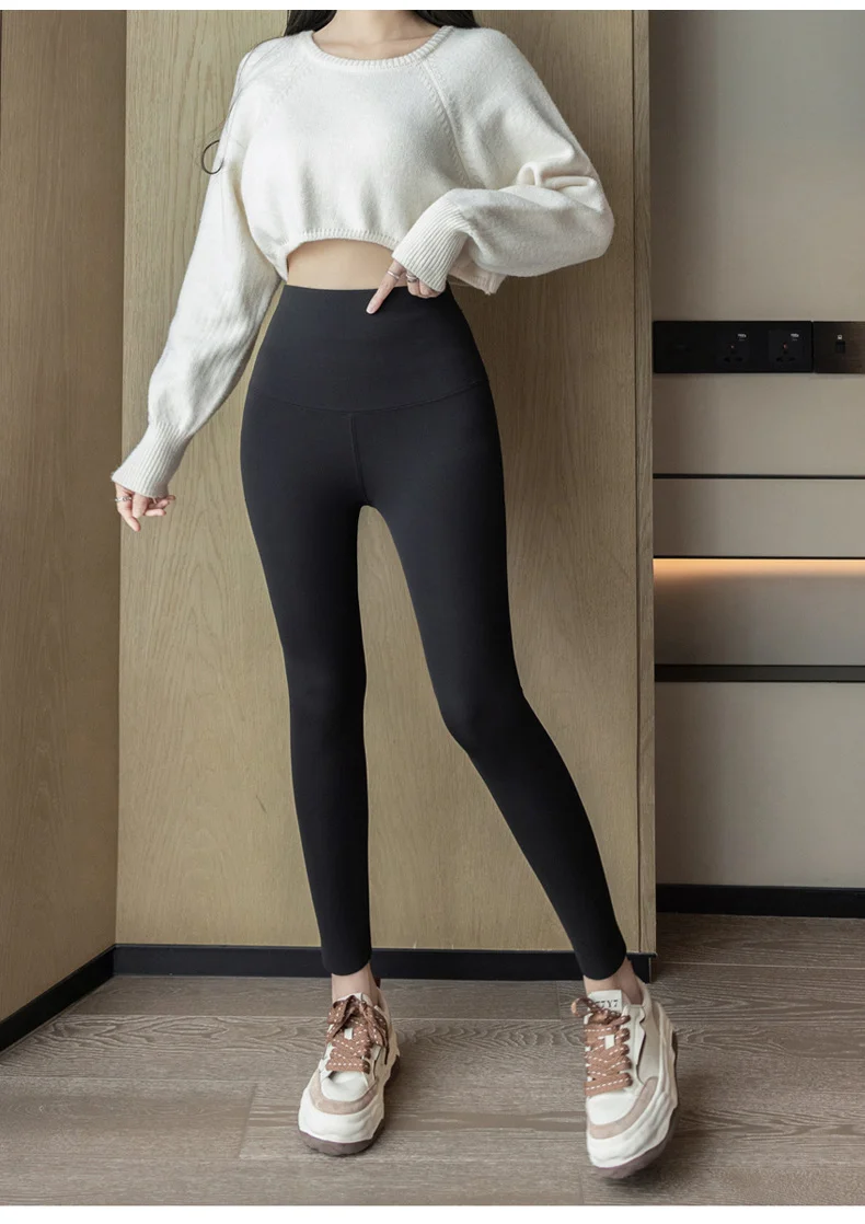 Autumn Winter Extra Thick Lamb Velvet Shark Leggings Women's High Waist Butt Lifter Black Thermal Fleece Warm Leggings