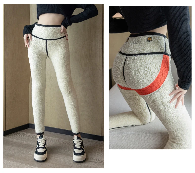 Autumn Winter Extra Thick Lamb Velvet Shark Leggings Women's High Waist Butt Lifter Black Thermal Fleece Warm Leggings