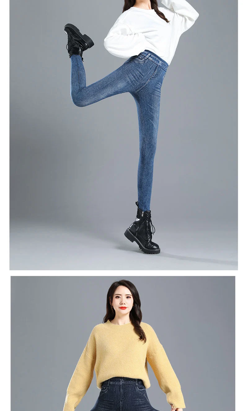 Fake Pocket Print Imitation Denim Leggings Women Skinny High Waist Pencil Pants Sexy Slim Pantalones Hip Lift Stretch Trousers