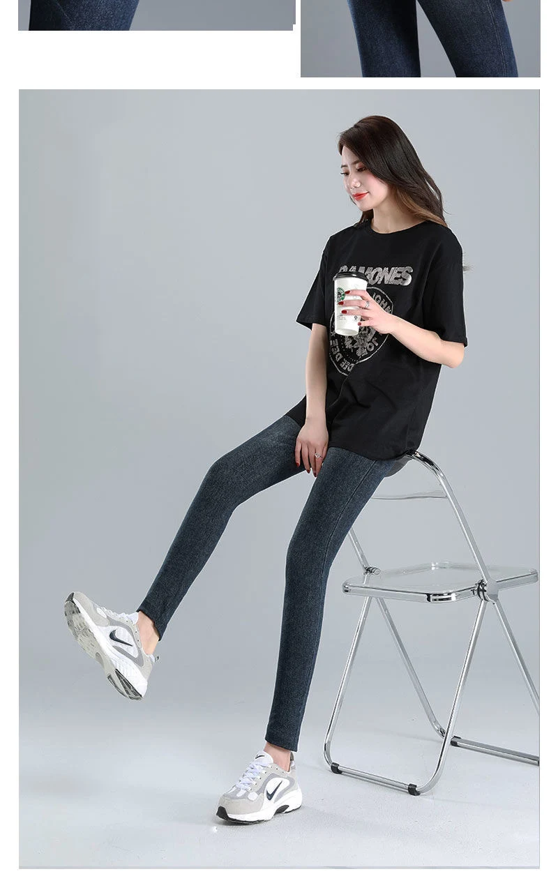 Fake Pocket Print Imitation Denim Leggings Women Skinny High Waist Pencil Pants Sexy Slim Pantalones Hip Lift Stretch Trousers