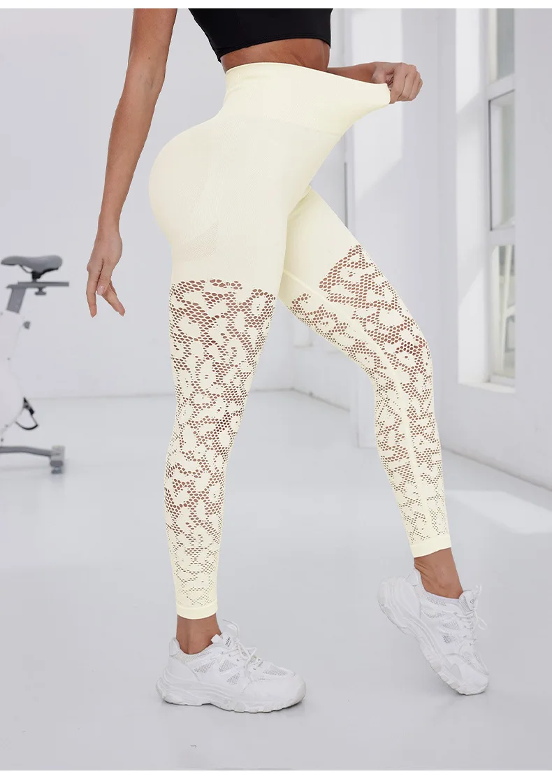 High Waist Seamless Leggings Solid Hollow Out Sportswear Tummy Control Breathable Gym Jogging Quick Dry Push Up Yoga Pants