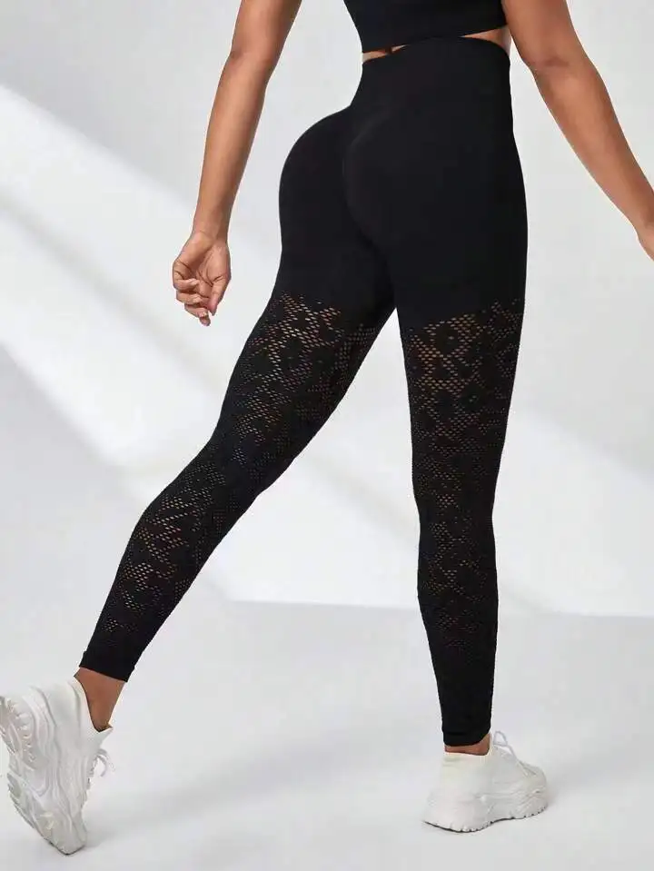 High Waist Seamless Leggings Solid Hollow Out Sportswear Tummy Control Breathable Gym Jogging Quick Dry Push Up Yoga Pants