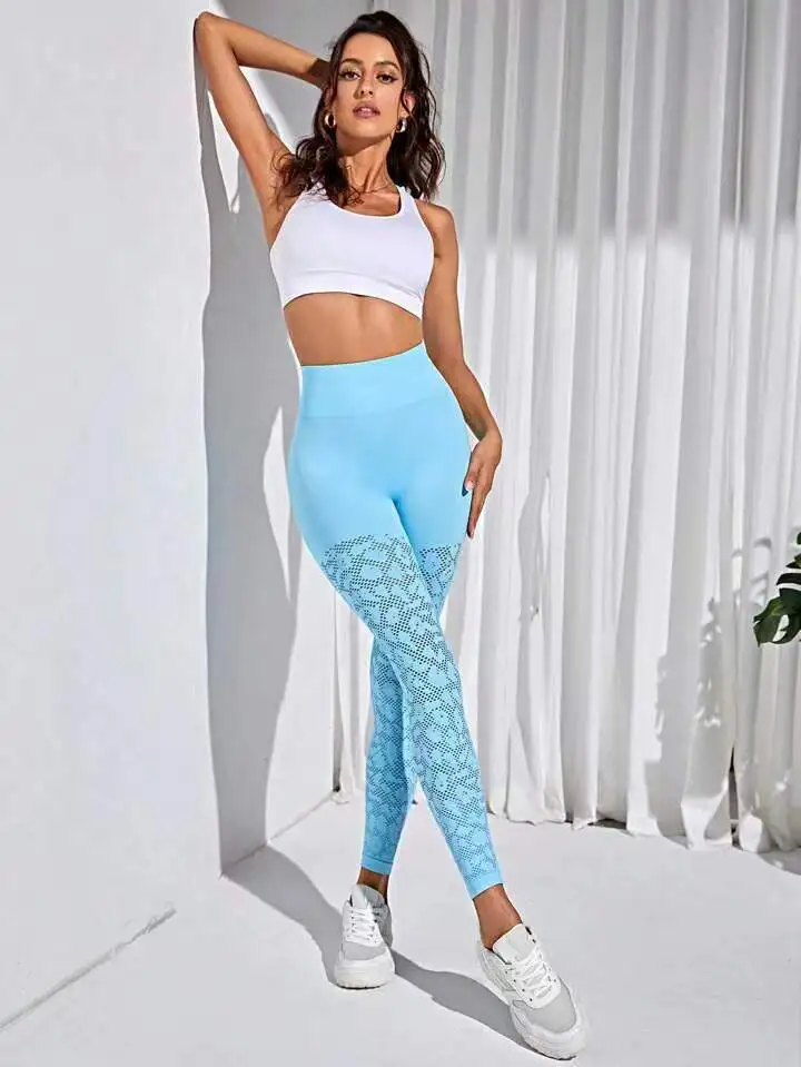 High Waist Seamless Leggings Solid Hollow Out Sportswear Tummy Control Breathable Gym Jogging Quick Dry Push Up Yoga Pants