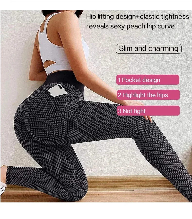 High Waist Women's Casual Fitness Trousers with Pockets Scrunch Butt Workout Leggings Push up Yoga Gym Tights S-3XL
