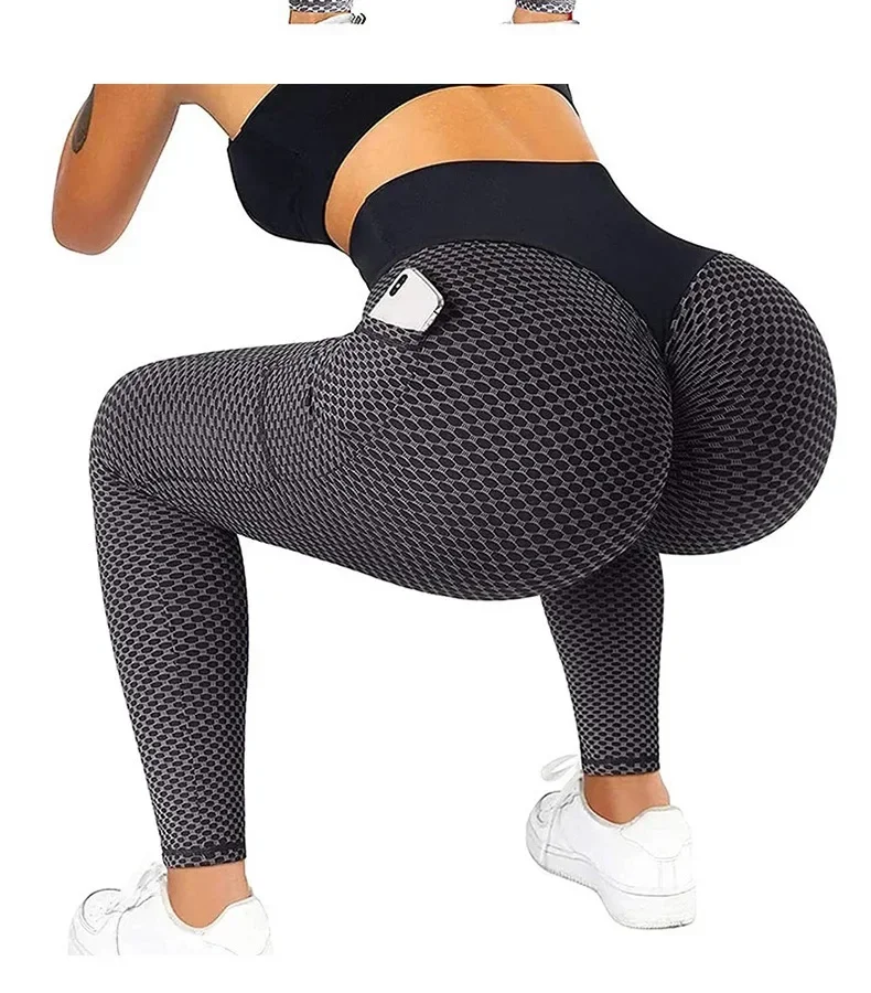 High Waist Women's Casual Fitness Trousers with Pockets Scrunch Butt Workout Leggings Push up Yoga Gym Tights S-3XL