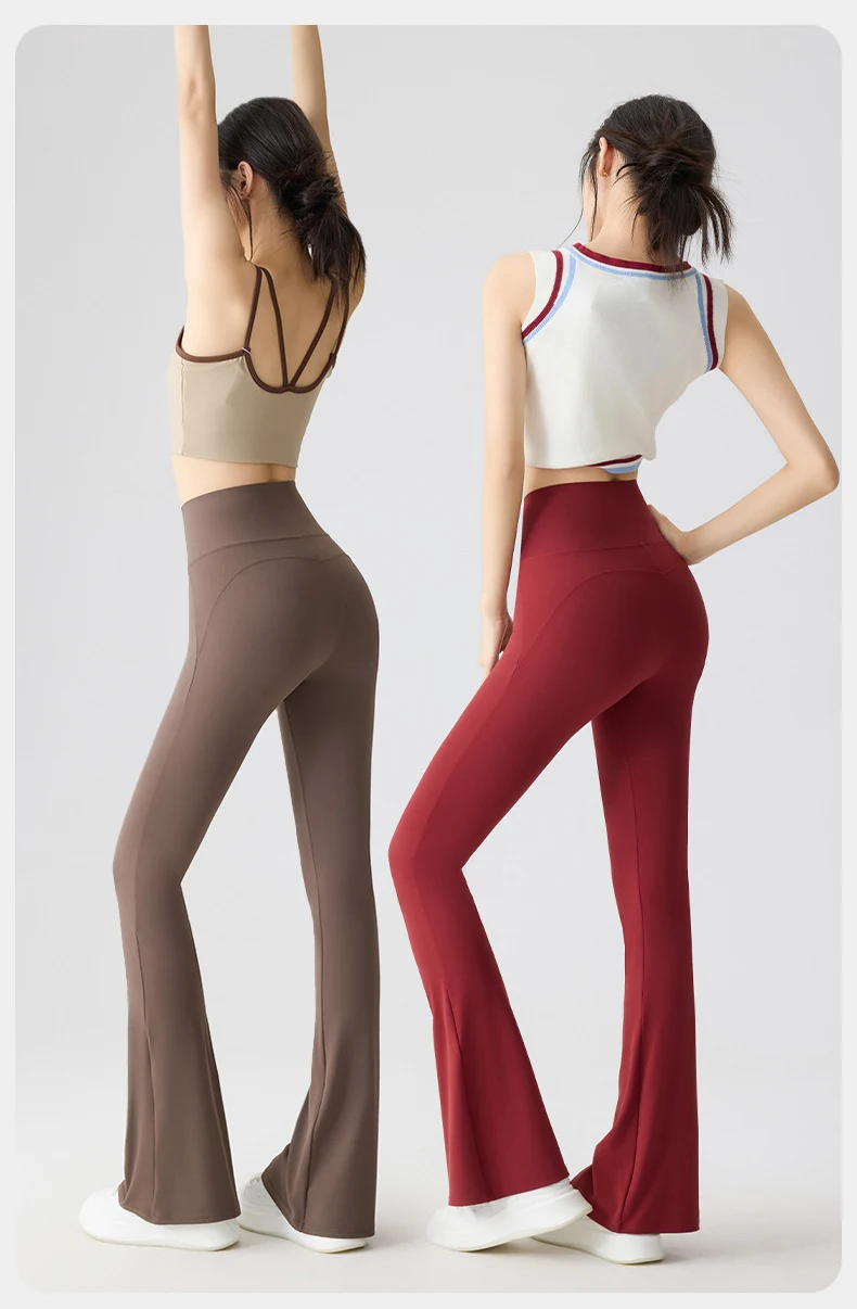 BIVIGAOS Spring Summer Micro Flared Sharkskin Leggings Women Tight Sexy Elastic Horseshoe Pants Sport Fitness Yoga Flared Pants