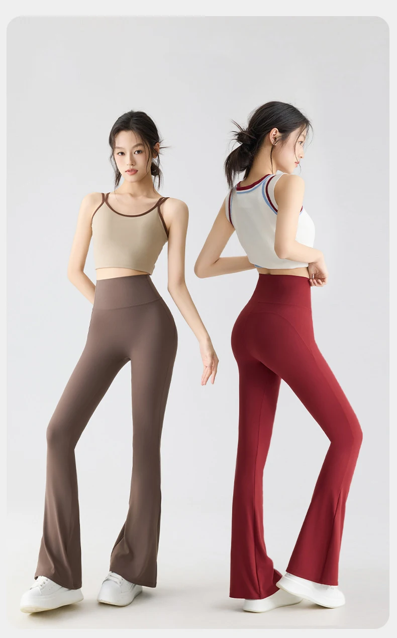 BIVIGAOS Spring Summer Micro Flared Sharkskin Leggings Women Tight Sexy Elastic Horseshoe Pants Sport Fitness Yoga Flared Pants