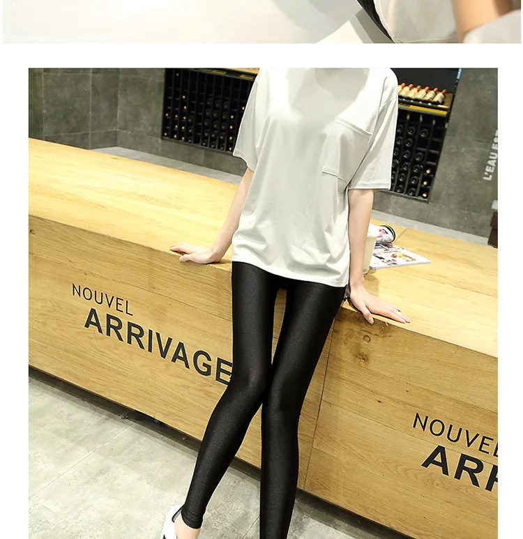2020 New Fashion Design Lady Black Shine Full Length Leggings Women Casual Fitness Skinny Pants Female Step Foot Long Leggings