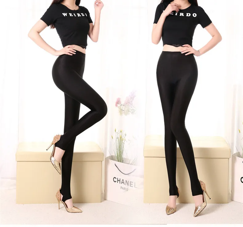 2020 New Fashion Design Lady Black Shine Full Length Leggings Women Casual Fitness Skinny Pants Female Step Foot Long Leggings