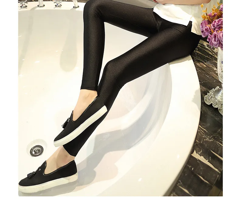 2020 New Fashion Design Lady Black Shine Full Length Leggings Women Casual Fitness Skinny Pants Female Step Foot Long Leggings