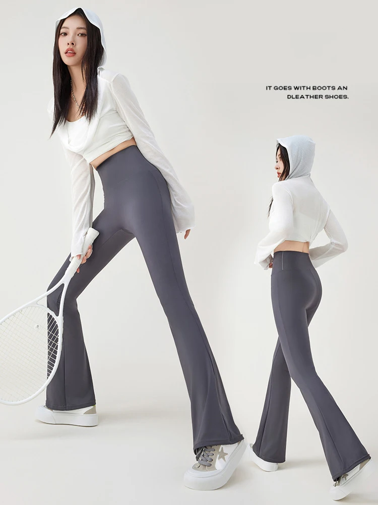 BIVIGAOS Spring Summer Sharkskin Micro Flared Leggings Women High Waist Slim-Fitting Flared Trousers Sexy Casual Legging Pants