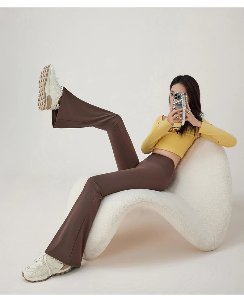 BIVIGAOS Spring Summer Sharkskin Micro Flared Leggings Women High Waist Slim-Fitting Flared Trousers Sexy Casual Legging Pants