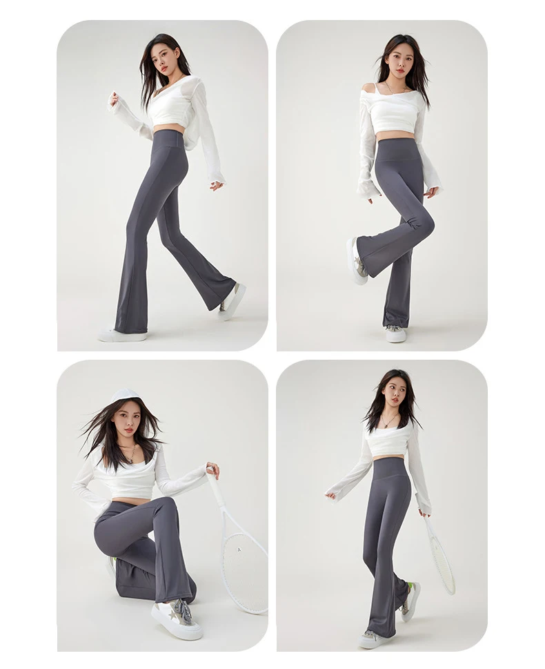 BIVIGAOS Spring Summer Sharkskin Micro Flared Leggings Women High Waist Slim-Fitting Flared Trousers Sexy Casual Legging Pants