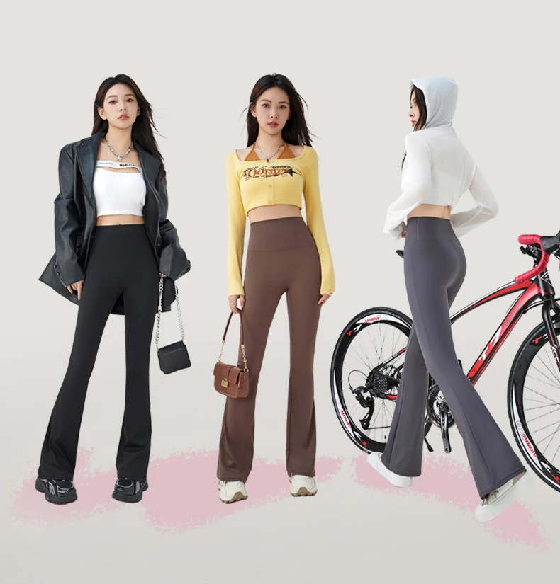 BIVIGAOS Spring Summer Sharkskin Micro Flared Leggings Women High Waist Slim-Fitting Flared Trousers Sexy Casual Legging Pants